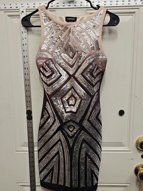 bebe Tan to Black Sequin Geometric Bodycon Mini Dress